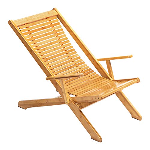 AbocoFur Bamboo Folding Lounge Chair IndoorOutdoor Lazy Recliner with Armrest Home Zero Gravity Chair for Lunch Break Portable Chaise for Patio Balcony Garden