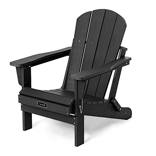 Folding Adirondack Chairs Patio Chairs Lawn Chair Outdoor Adirondack Chair Weather Resistant for Patio Deck Garden Backyard Deck Fire Pit  Black
