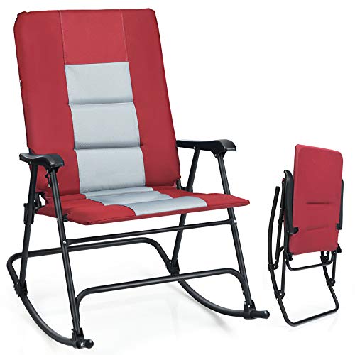 Giantex Camping Rocking Chair Foldable Oversized with Padded Armrest and Seat Folding Lawn Chair 350 lbs Weight Capacity for Outdoor Patio Lawn Backyard Garden Portable Chair (1 Red)