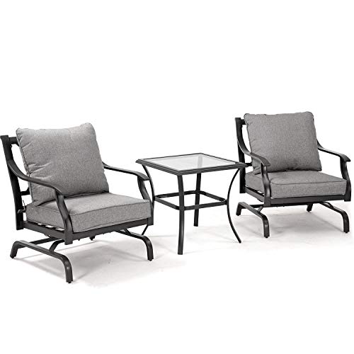 Grand patio 3 PCS Outdoor Conversation Set Patio Furniture Set Metal KD Chat Set Rocking Chair with Gray Comfortable Cushions for Garden Lawn  Poolside