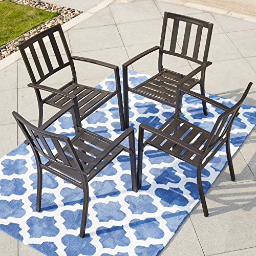 LOKATSE HOME Steel Outdoor Patio Dining Arm Chairs Set of 4 for GardenBackyard Kitchen Balcony Black