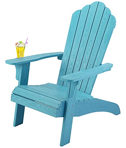 Oversized Adirondack Chair Weather ResistantPlastic Adirondack Chair with Cup Holder Comfortable Easy to Assemble  MaintainOutdoor Chair for Patio Backyard Deck Fire Pit  Lawn Porch Lake Blue