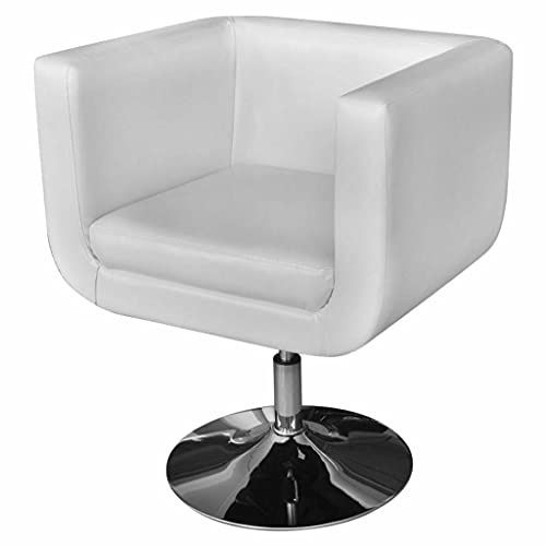 HLWL 2 White Artificial Leather Bucket Armchair Chrome Swivel Base Club Chair Modern
