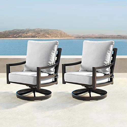 Oakland Living Aluminum Outdoor Swivel Club Finish with Thick Grey Polyester Cushions (Set of 2) Deep Seating Rocking Chairs Antique Copper