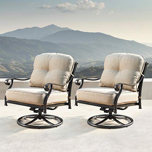 Oakland Living Aluminum Outdoor Swivel Club Finish with Thick Tan Polyester Cushions (Set of 2) Deep Seating Rocking Chairs Antique Copper