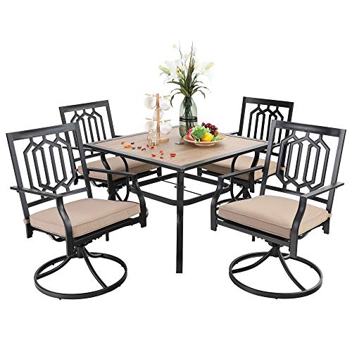 PHI VILLA 5Piece Outdoor Patio Dining Set Club Bistro Bar Sets 37 Wooden Top Patio Dining Table with 4 Outdoor Swivel Rocker Chair