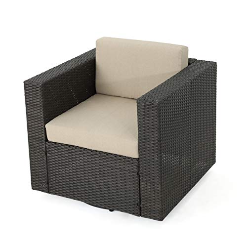 Venice Outdoor Dark Brown Wicker Swivel Club Chair with Beige Water Resistant Cushions (Single Dark BrownBeige)