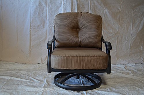 Worldofpatio Nassau Cast Aluminum Powder Coated 6 Swivel Rocker Club Chairs with Walnut Seat Cushions  Antique Bronze
