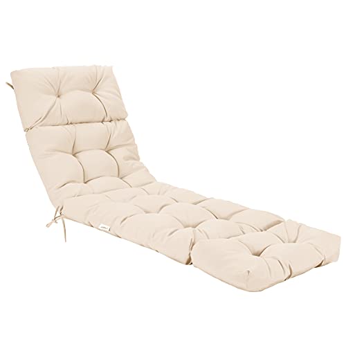 Giantex Lounge Chair Cushion Outdoor Padded Cushion with String Ties Tufted Patio Recliner Chaise Lounge Pads Replacement for Garden Poolside 73X22X4 Inch Thick Indoor Floor Cushion (Beige 1)