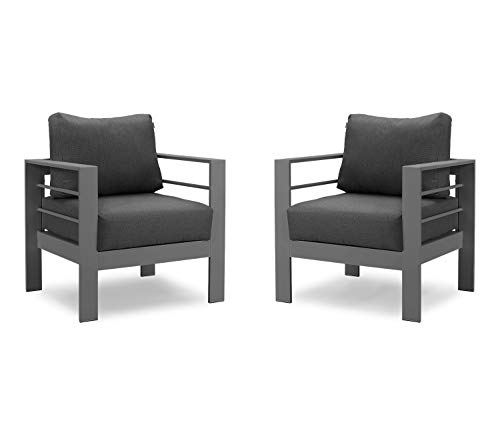 Solaste Patio Furniture Metal Armchair2 PCS AllWeather Aluminum Garden Outdoor Contemporary Sofa Chair with Cushions Dark Grey