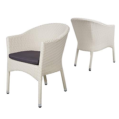 TRY  DO Patio Wicker Chair with Armrest Outdoor Rattan Dining Chair with Seat Cushion Garden Furniture for Garden Balcony Lawn and Indoors1 Pack (White)