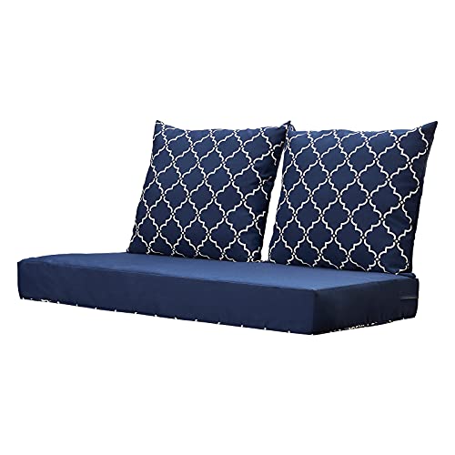ANONER Loveseat Cushions Set 24x48 Indoor Outdoor AllWeather Replacement Bench Chair Cushions for Patio Deep Seating Glider Furniture Navy Blue