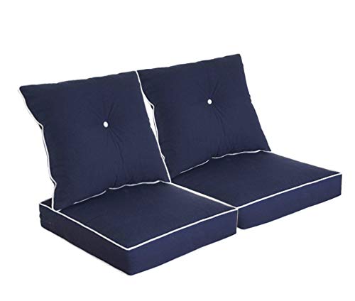 BOSSIMA Patio Furniture Cushions for Deep Seat and Loveseat  Outdoor Water Repellent Fabric High Back Design Set of 2 Navy Blue