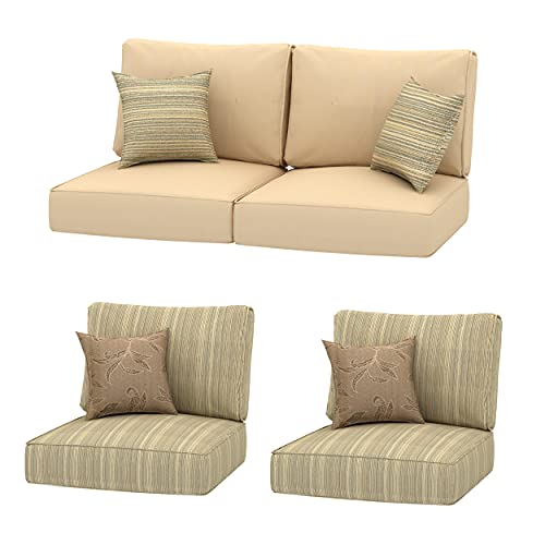 Creative Living 4PC Chat Group Outdoor Deep Seating Refresh Patio 24x24 Replacement Cushions with Decorative Pillows Beige Mix