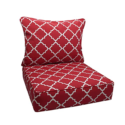 IN4 Care Outdoor Patio Deep Seat Cushions and Back All Weather Large Size Replacement Cushion for Patio Chair Furniture 24 x 24 x 6  Geometry Red