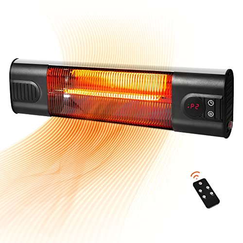 PAMAPIC Infrared Patio Heater 3 Heat Setting Electric WallMounted Heater with Remote Control and Timer IndoorOutdoor Electric Heater for BackyardGaragePatio(Sliver)