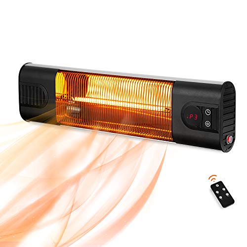 PAMAPIC Patio Heater Outdoor Electric WallMounted Heater with Remote Control 3 Heat Setting Instant Warm IndoorOutdoor Infrared Heater for BackyardGaragePatio with LCD Display (Silver)