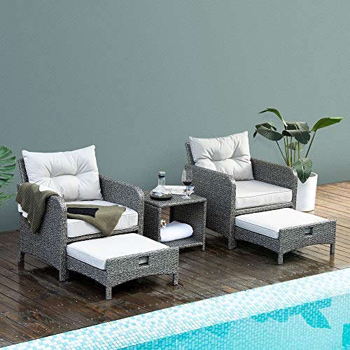 Pamapic 5 Pieces Wicker Patio Furniture Set Outdoor Patio Chairs with Ottomans(Gray)
