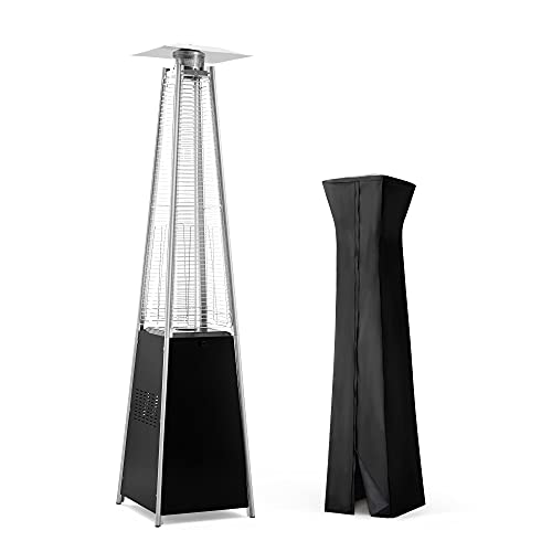 Pamapic Patio Heater with Cover 42000 BTU Pyramid Flame Outdoor Heater Quartz Glass Tube Propane Heater