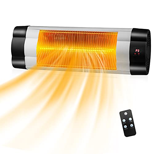 Tangkula 1500W WallMounted Patio Heater Electric Infrared Heater with 3 Heat Settings Remote 24 H Timer  Overheat Protection IP34 Waterproof Outdoor Heater for Garage Backyard Home