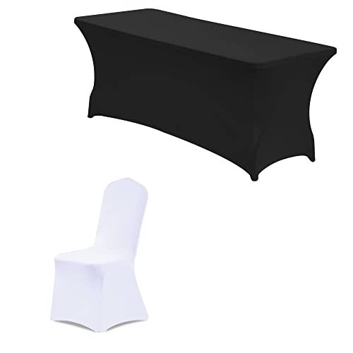 CWK Stretch Spandex Table Cover and Chair Cover  Wrinkle Resistant Elastic Stretchable Patio Protector for Party Banquet Wedding and Events