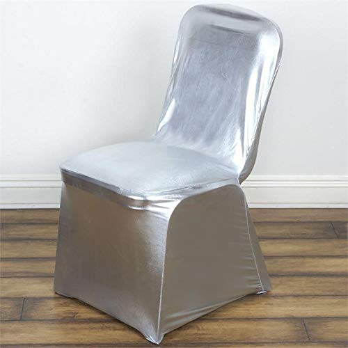 TABLECLOTHSFACTORY Premium Spandex Banquet Chair Cover  Metallic Silver