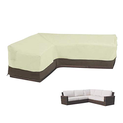 Outdoor Sofa Cover L Shaped  LBW  Patio Furniture Cover Waterproof Veranda Garden Lounge Sectional Couch Cover Left Facing with Air Vent and Attachment Strap Left Facing BeigeCoffee