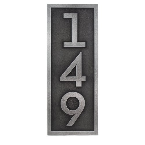 Bold Classy Modern Font Vertical House Number Plaque - 7x18 - Pewter Metal Coated Sign - 3 Numbers