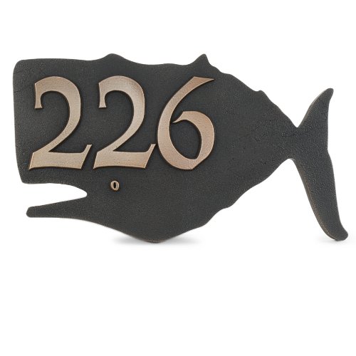 Whale House Numbers Plaque 14x8 - Raised Bronze Patina Coated