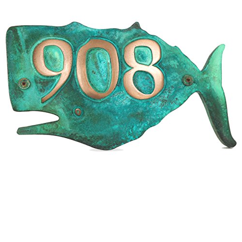 Whale House Numbers Plaque 14x8 - Raised Bronze Verdi Metal Coated Address Sign