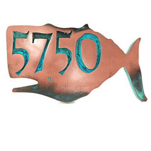 Whale House Numbers Plaque 14x8 - Recessed Copper Verdi Metal Coated
