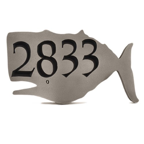 Whale House Numbers Plaque 14x8 - Recessed Silver Nickel Metal Coated Entry Sign