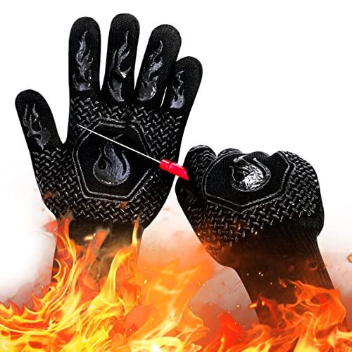 BBQ Fireproof Gloves Grill Gloves 1472°F Heat Resistant Gloves NonSlip Silicone Oven Gloves Kitchen Safe Cooking Gloves for Oven MittsBarbecueCooking Frying135 InchBlack