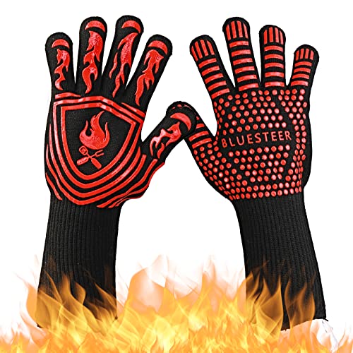 BBQ Gloves 1472°F Extreme Heat Resistant 14 Long Oven Gloves Silicone NonSlip Grilling Gloves Kitchen Oven Mitts for Safe Cooking Baking Barbecue Smoker Outdoor  Indoor