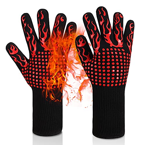 BBQ Gloves 1472℉ Heat Resistant ExtremeNonSlip Silicone Oven GlovesKitchen Cooking MittsSafety Gloves for Grill BakingCookingCutting and WeldingOne Size Fits All for Men and Women (Red1)