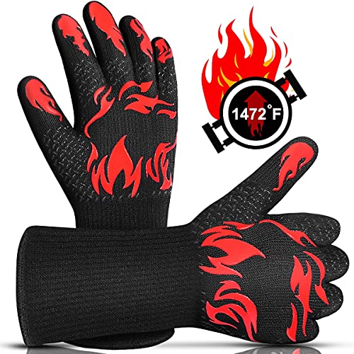 BBQ Gloves Heat Resistant Grill Gloves 1472°F Food Grade Oven Gloves  Washable Long Silicone Oven Mitts for Grilling Cutting Barbecue Cooking