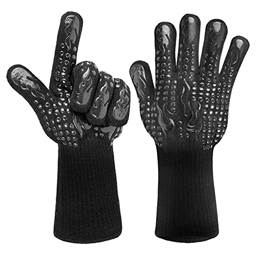 BBQ Gloves Heat Resistant Oven Mitts Grilling Gloves  1472℉ Extreme Heat Resistant Oven Gloves Silicone  Cooking Gloves for Grilling BBQ Baking Welding (Black)