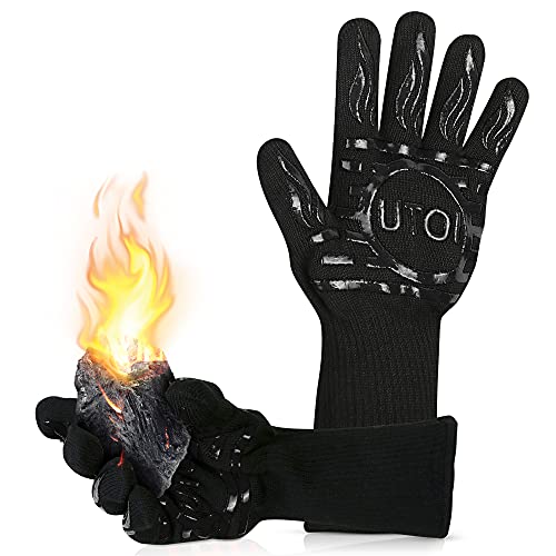 UTOI BBQ Grill Gloves 1472°F Heat Resistant Barbecue Gloves Oven Mitts Silicone NonSlip Cooking Gloves for Kitchen Grilling and Baking EN407 Certified 13 inch Long Black 1 Pair