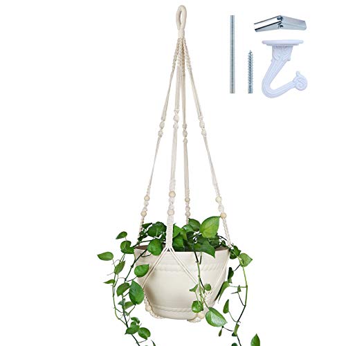 Bouqlife 43 Inches Macrame Plant Hanger Large for 12 inch Pot Extra Long No Tassel Cotton Rope Hanging Plant Holder with Ceiling Hook