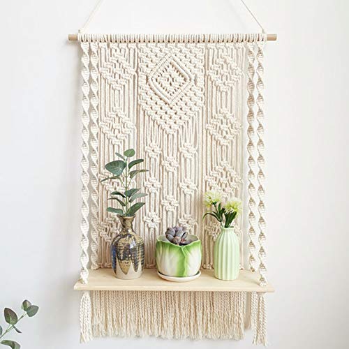 Handmade Macrame Wall Hanging Shelf Boho Indoor Rope Plant Pot Basket Hanger Holder Rope Plant Hanger for Wall Decor