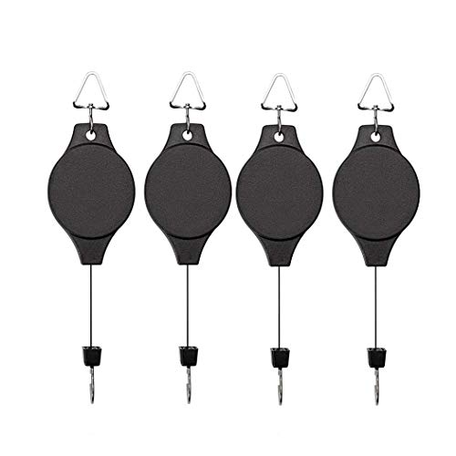 Lythor 4 Pack Plant Hook Pulley Retractable Plant Hanger Easy Reach Hanging Flower Basket for Garden Baskets Pots and Birds Feeder Hang High up and Pull Down to Water Or Feed