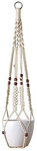 Mkono Macrame Plant Hanger Indoor Outdoor Hanging Planter Basket Cotton Rope with Beads 35 Inch