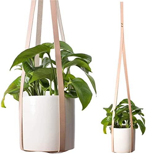 TEAKTIDES Genuine Leather Plant Hanger Indoor Outdoor  Modern Design Hanging Planters Holders for Decorative Plant Pot  Handmade Using Thick HighGrade Natural VegTanned Genuine Leather (1PCS)