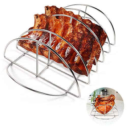 CHARAPID Rib Rack Great Grilling and Smoking BBQ Rib Rack Stainless Steel Rib Roast Rack for Kamado Joe Charcoal GrillHolds 5 Baby Back Ribs