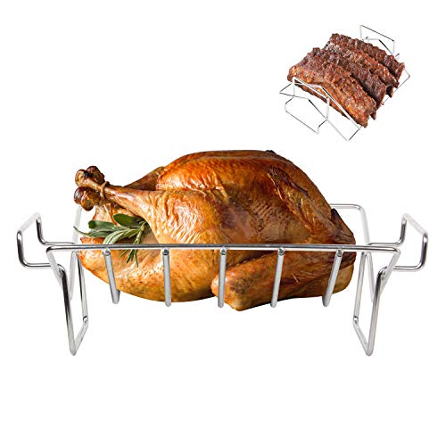 KAMaster Turkey Rack for Big Green egg Rib Rack Stainless Steel for Smoking and Grilling Dual Purpose V Shaped Turkey Roasting Rack for Large Big Green EggKamado JoePrimoVision and other 18in Grill