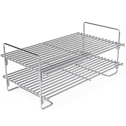 MixRBBQ Universal Warming Rack Stainless Steel Smoke Shelf Cooling Racks for Cooking  Baking Gas Grills Replacement for Traeger and Other Wood Pellet Grills (17inch 2Tier)