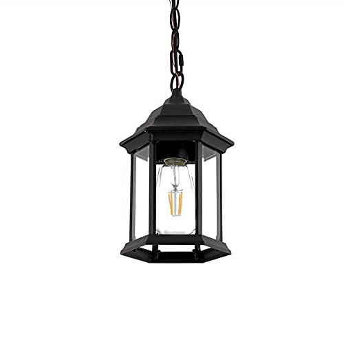 JoollySun Outdoor Pendant Light 1Light Exterior Hanging Lantern for Porch Entrance Black Finish with Clear Glass