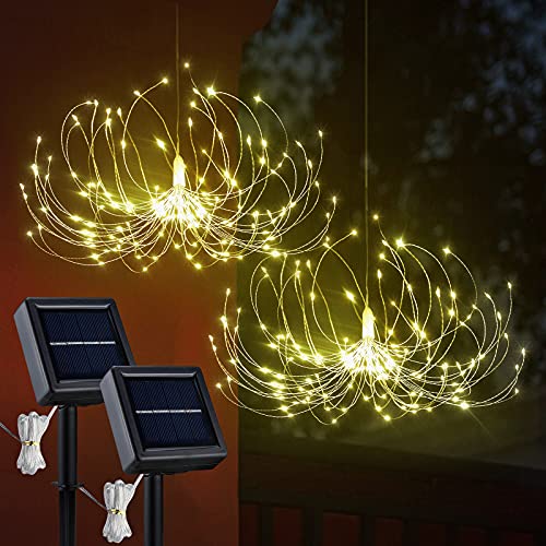 Solar Chandelier Outdoor Chandelier for Gazebo 180 LED Solar Firework Lights 8 Modes Starburst Lights Decor DIY Hanging Garden Fireworks Lamp for Christmas Yard Patio Umbrella (2 Pack)