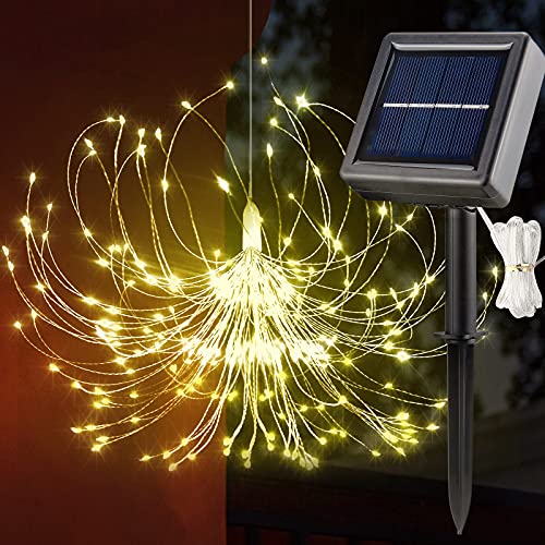 VILLTAK Solar Chandelier Outdoor Firework Lights 180 LED Starburst 8 Modes Hanging Light DIY Outdoor for Gazebo Garden Umbrella (3000K) White 1pkSmall (VIL10087)