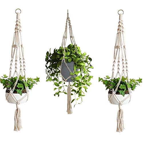 3 Pack Macrame Plant Hanger Uacen 4 Legs Cotton Rope Indoor Outdoor Hanging Plant Holder Hanging Planters Basket Flower Pots for Decorations  2 Sizes